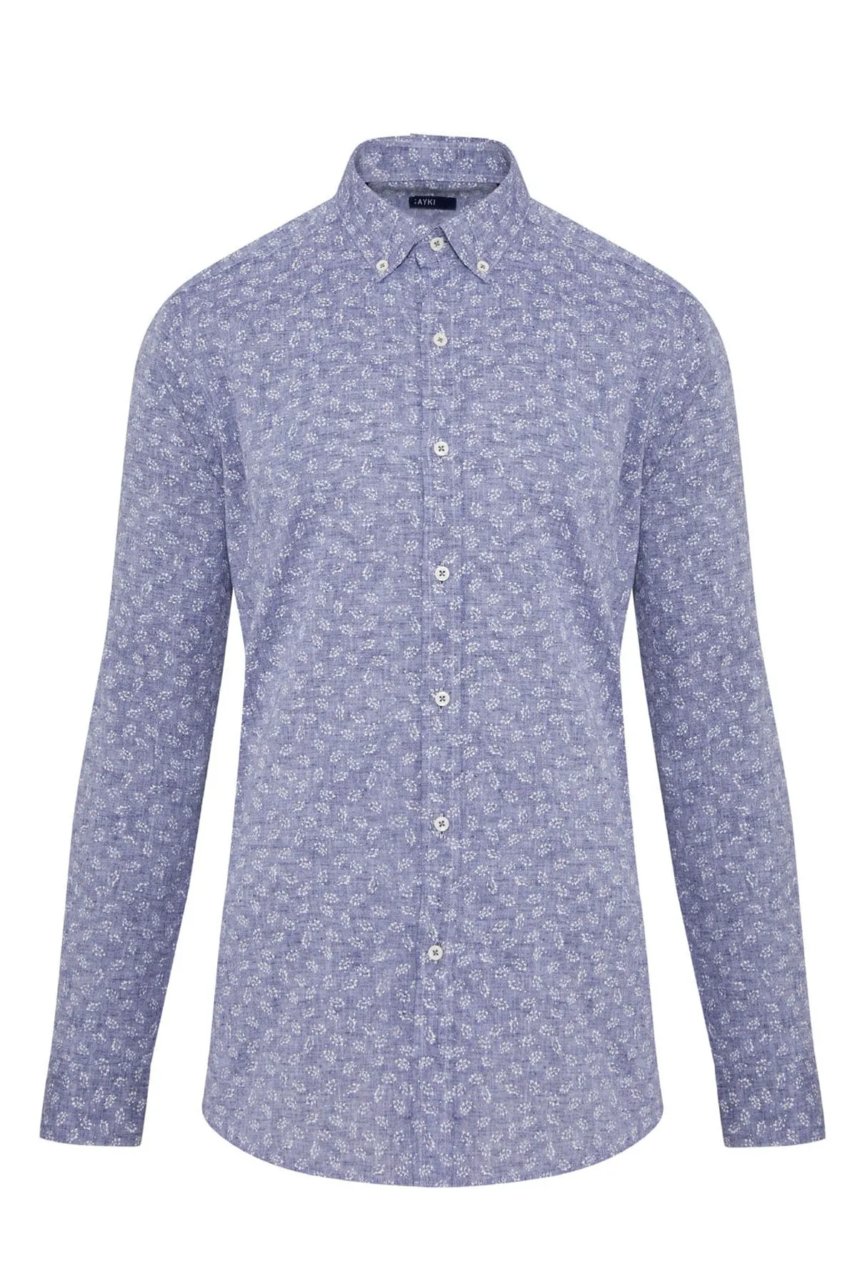 Slim Fit Printed Linen & Cotton Navy Casual Shirt