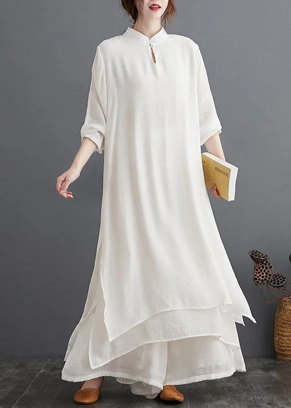 Slim Suit Large Medium Length Dress Wide Leg Pants White Two Piece Women's Suit
