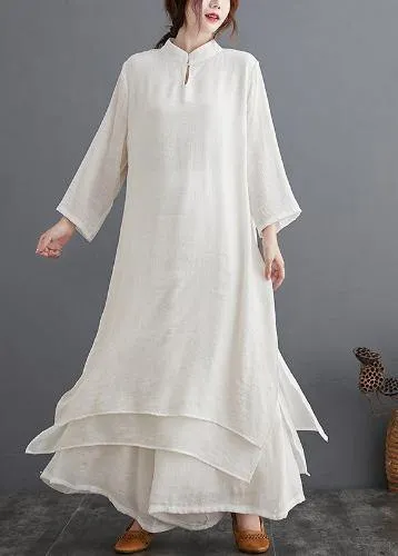Slim Suit Large Medium Length Dress Wide Leg Pants White Two Piece Women's Suit