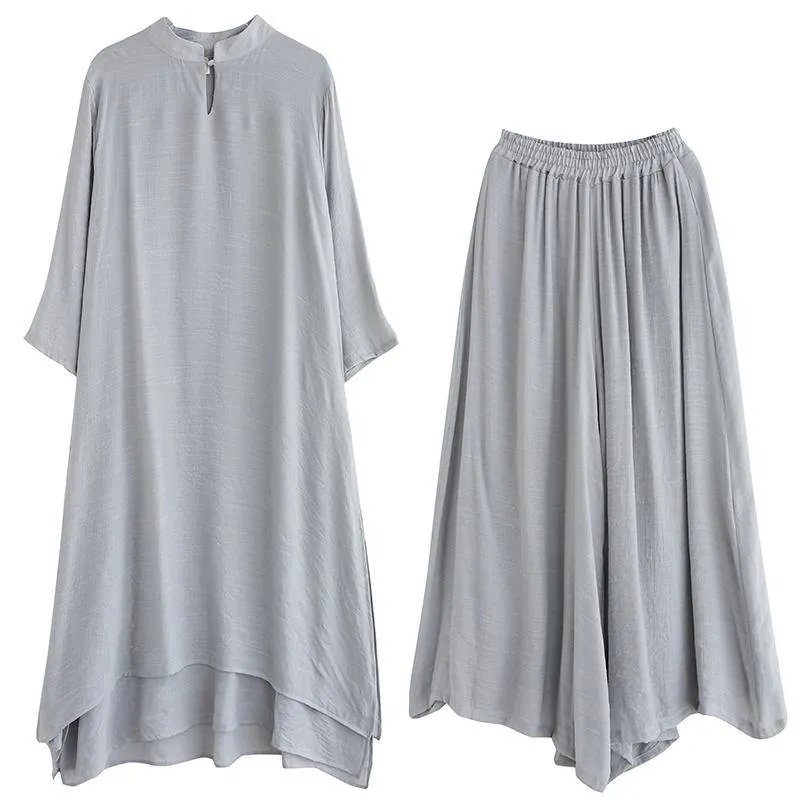 Slim Suit Large Medium Length Dress Wide Leg Pants White Two Piece Women's Suit