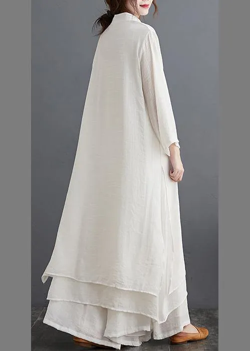 Slim Suit Large Medium Length Dress Wide Leg Pants White Two Piece Women's Suit