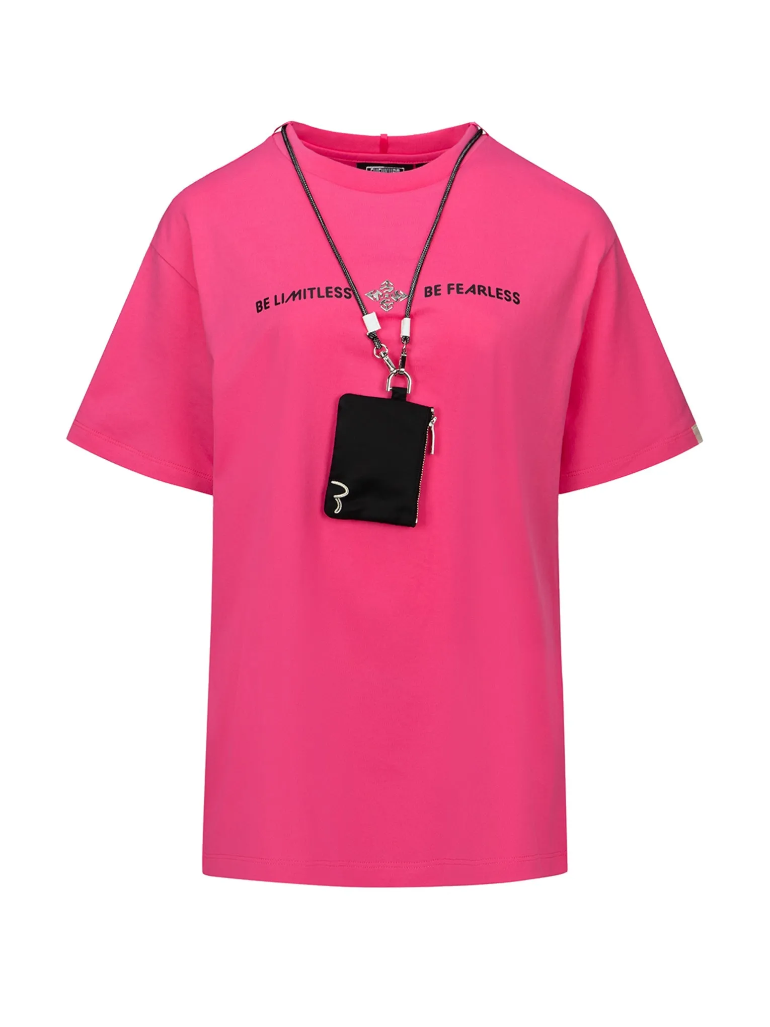 Slogan Print T-shirt With a Detachable Pouch
