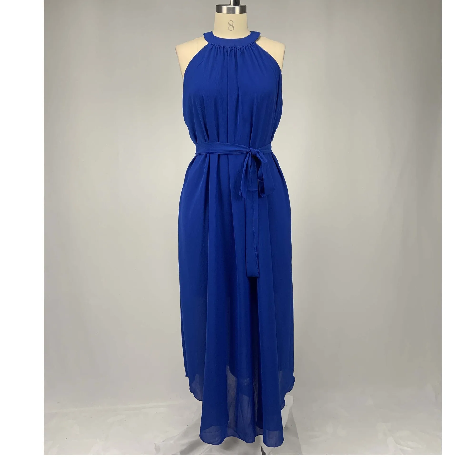 Spring And Summer Style Halter Off Shoulder Chiffon Pleated Dress