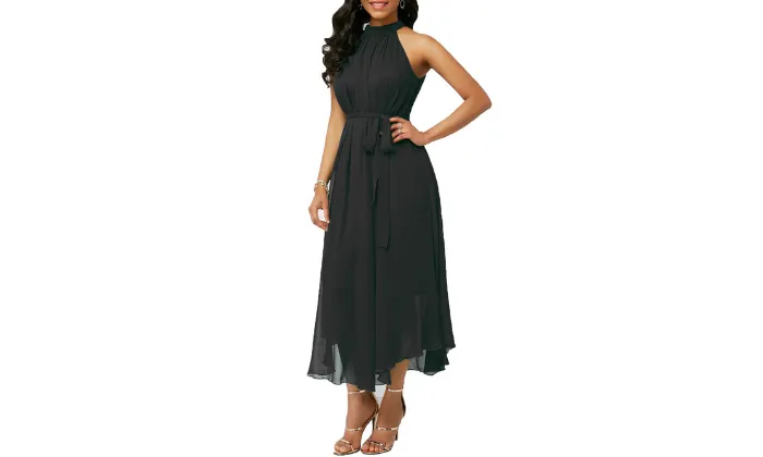 Spring And Summer Style Halter Off Shoulder Chiffon Pleated Dress