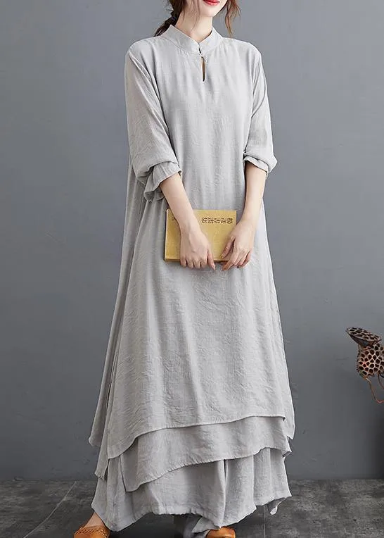 Spring Gray Medium Length Dress Casual Wide Leg Pants Two Piece Set