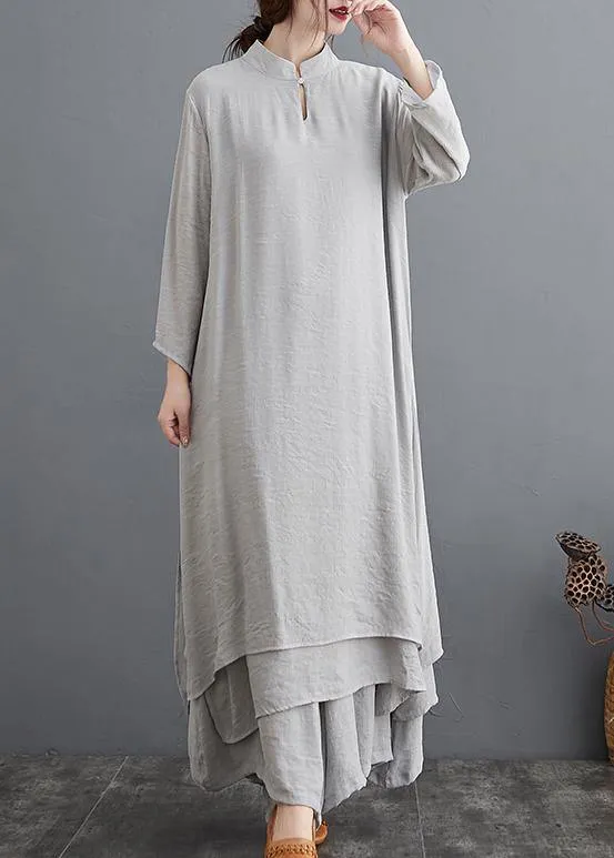Spring Gray Medium Length Dress Casual Wide Leg Pants Two Piece Set