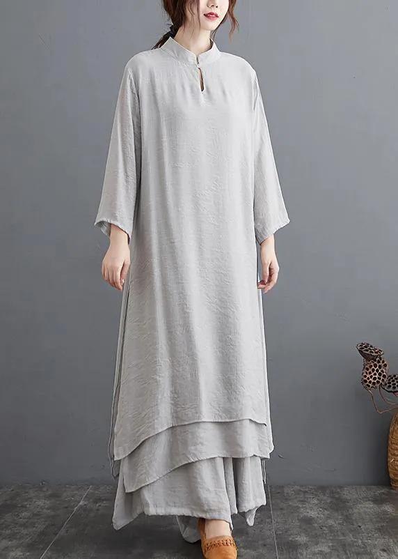 Spring Gray Medium Length Dress Casual Wide Leg Pants Two Piece Set