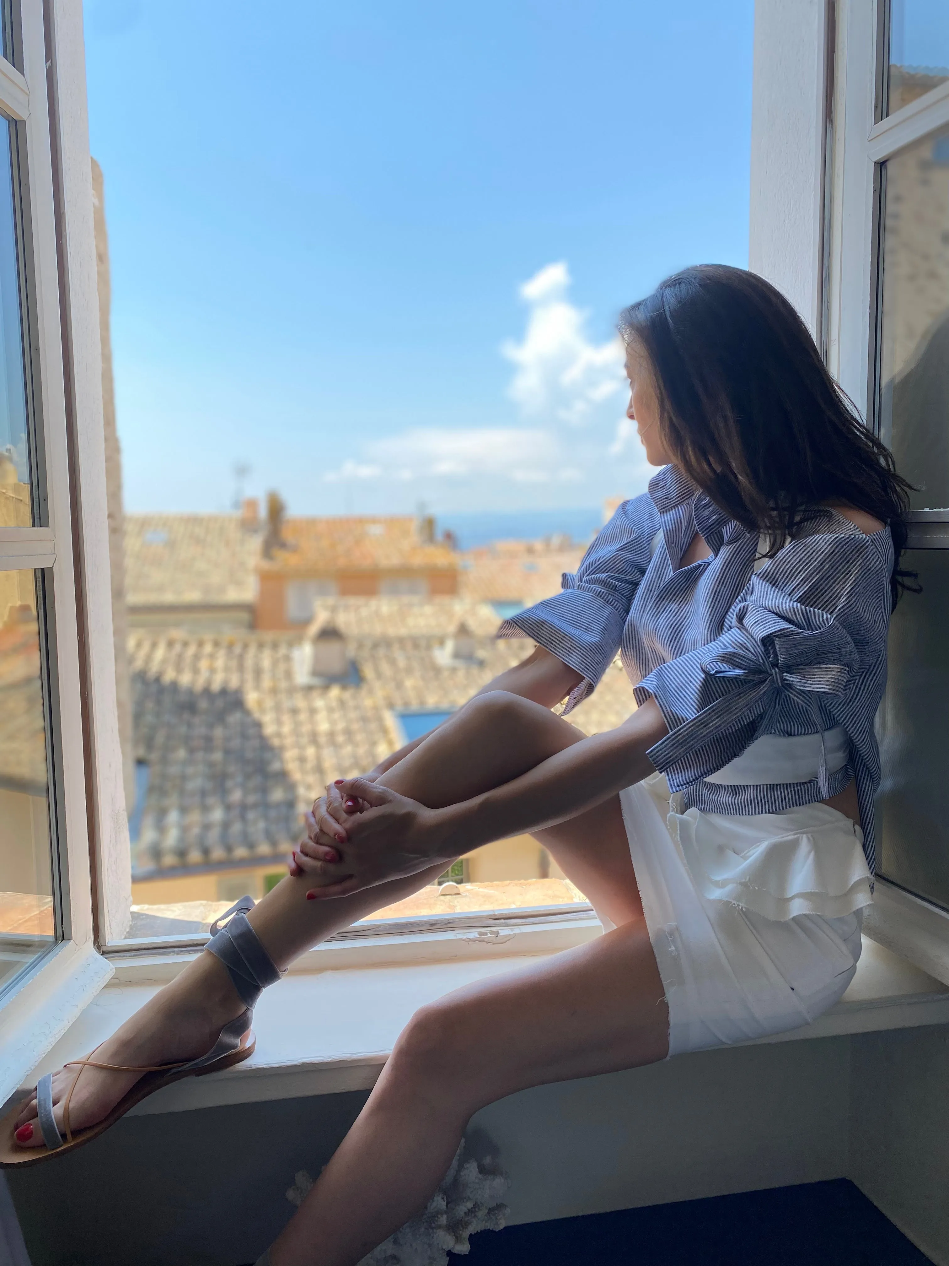 St. Tropez Short Cross Belted Cotton Shirt