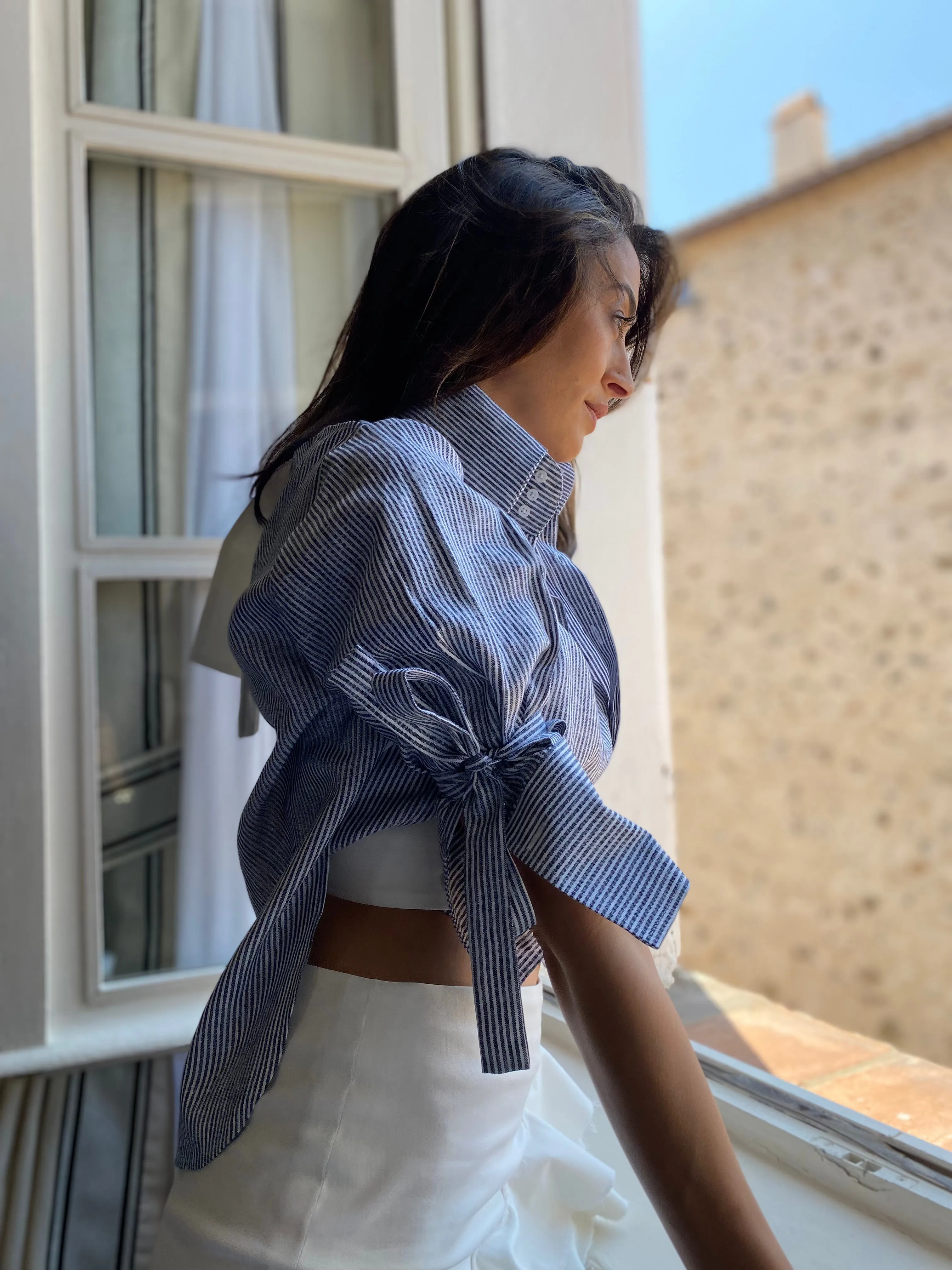 St. Tropez Short Cross Belted Cotton Shirt