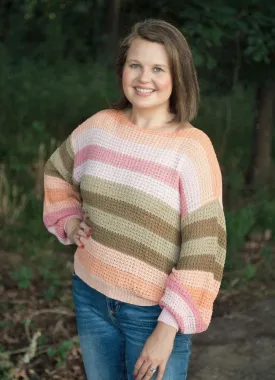 Striped Loose Fit Sweater in Peach/Marsala/Coffee by So Me