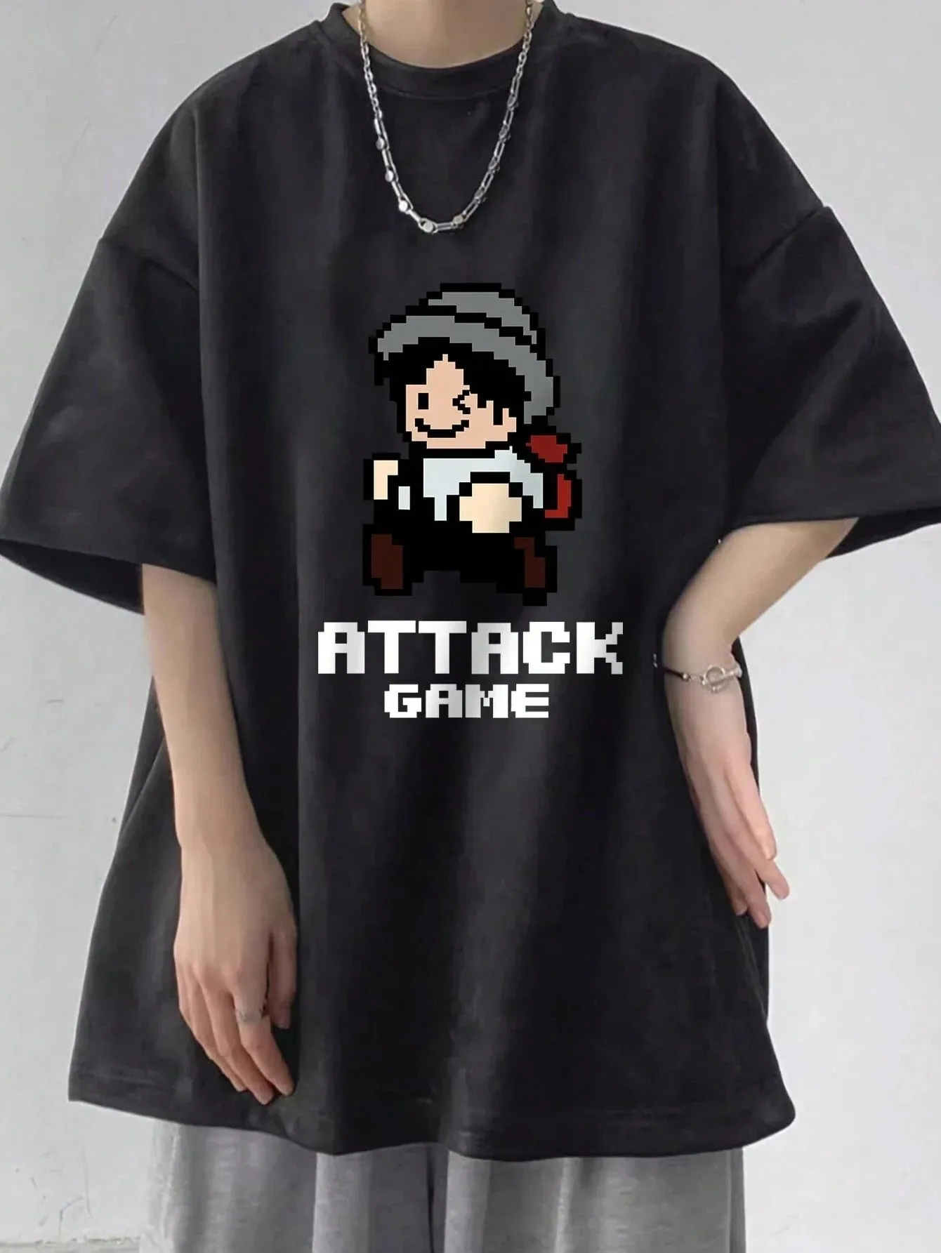 SXV  'Attack game’ Printed Cool Aesthetic Oversized Baggy T-shirt