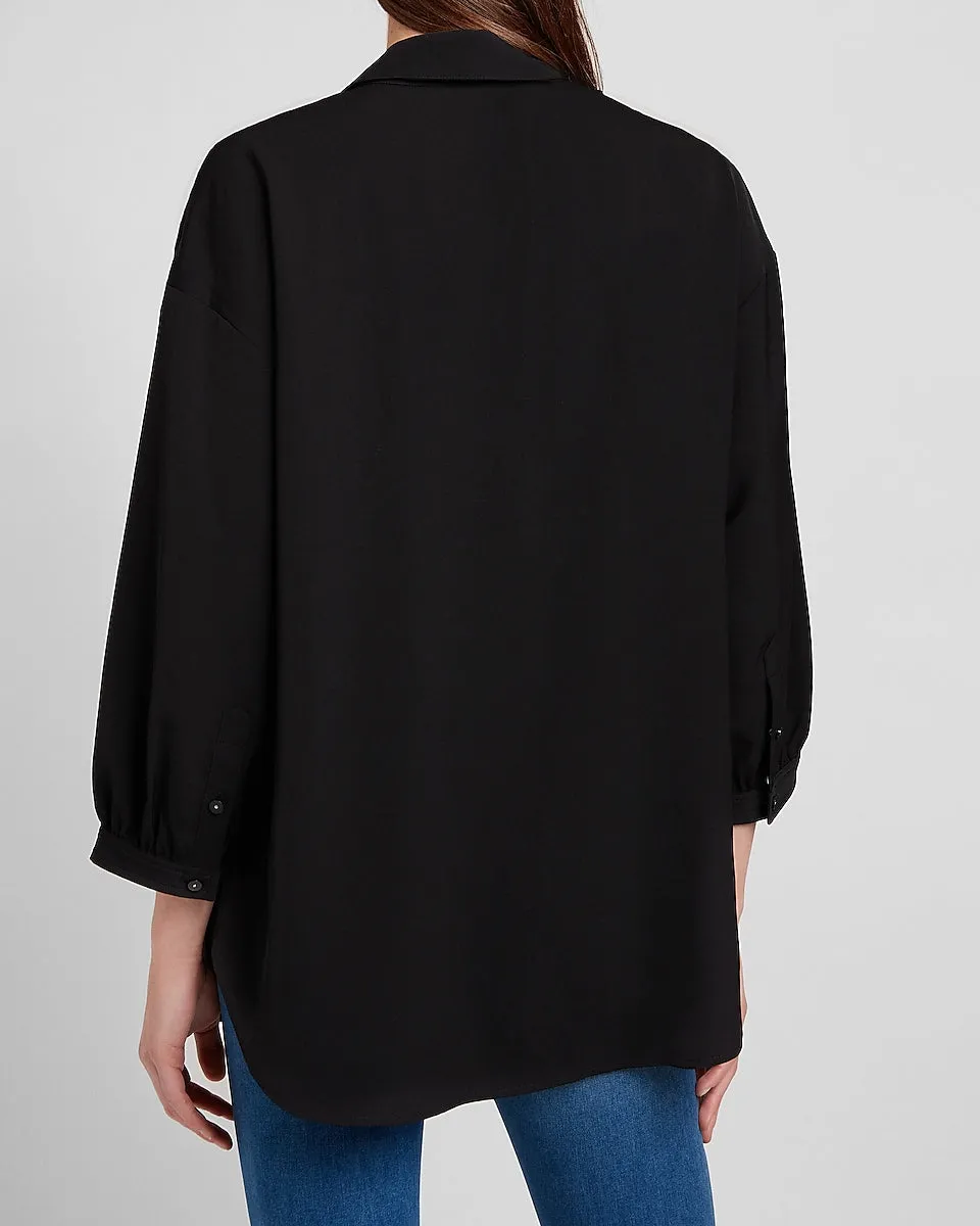 Tie Front Boyfriend Shirt in Pitch Black