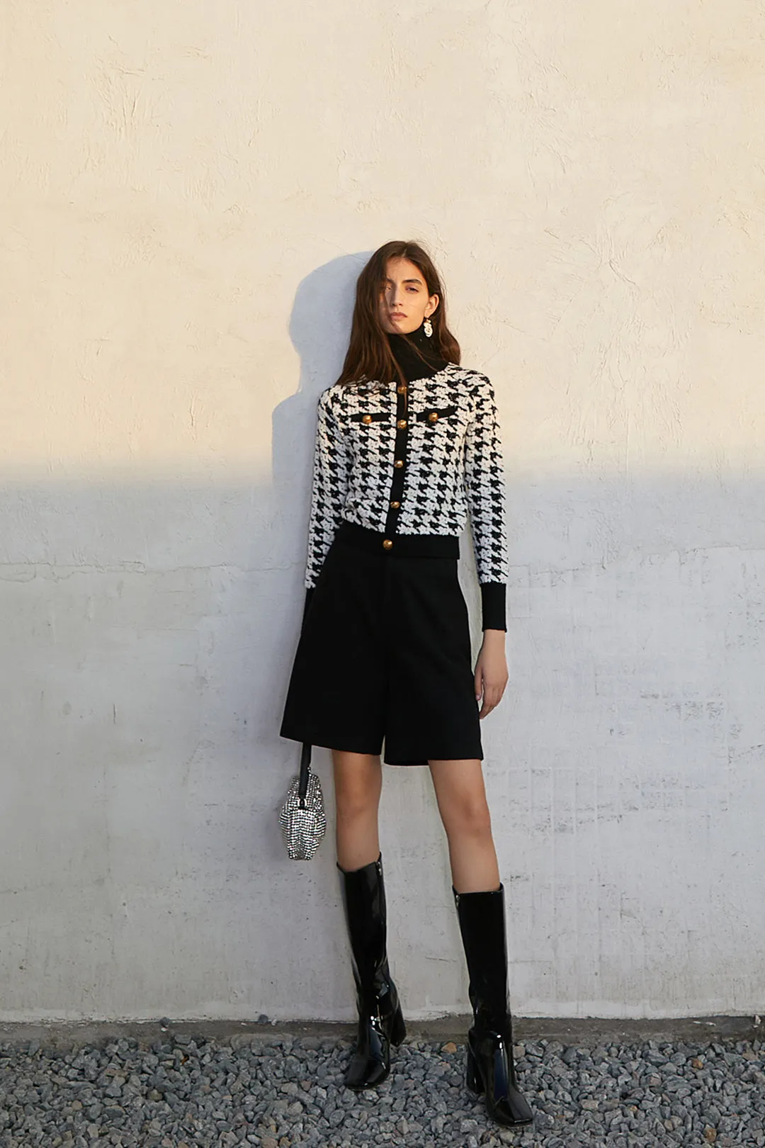 Turtleneck wool top | Houndstooth top | Street top
