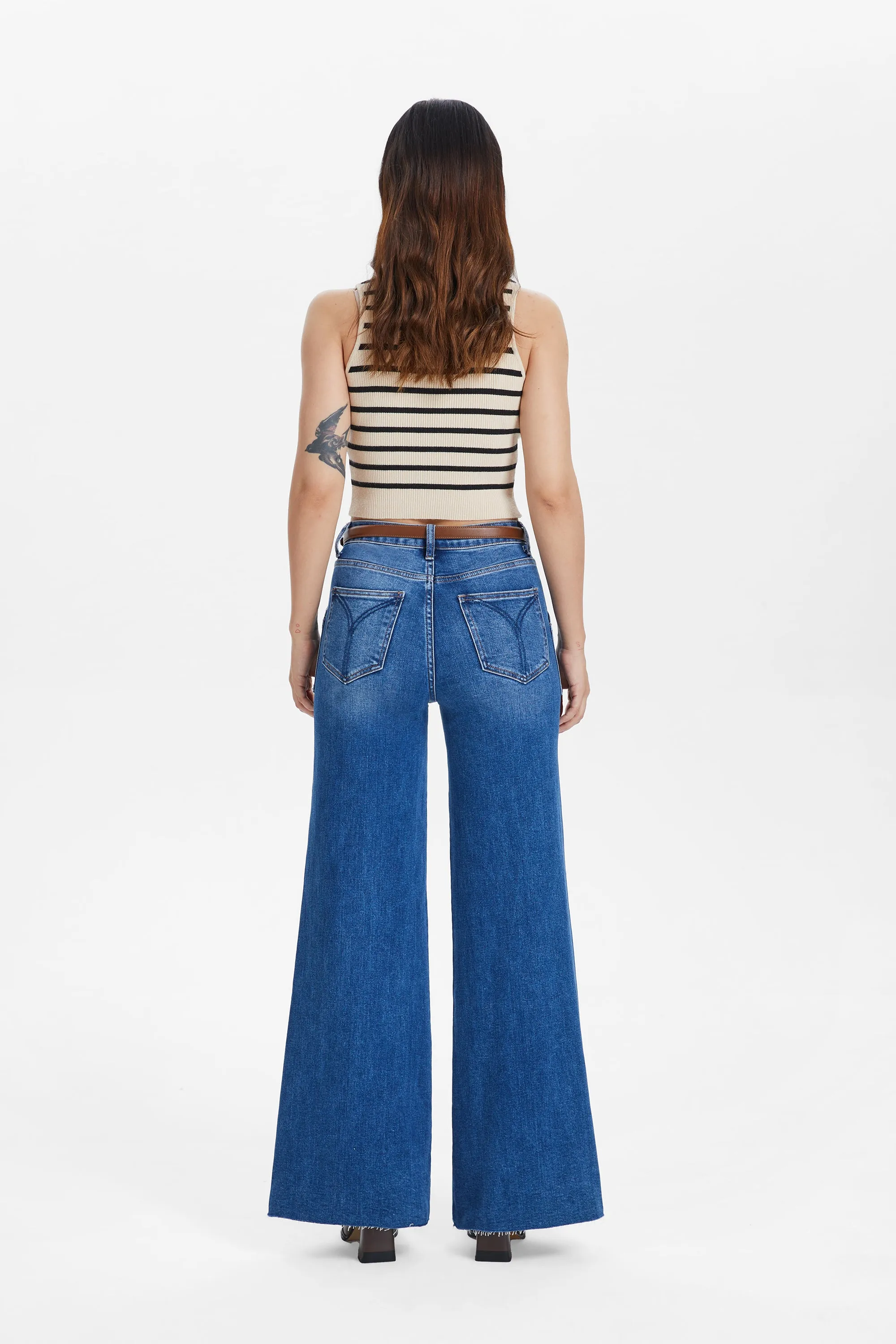 Utility Patch Pocket Wide Leg Denim Jeans