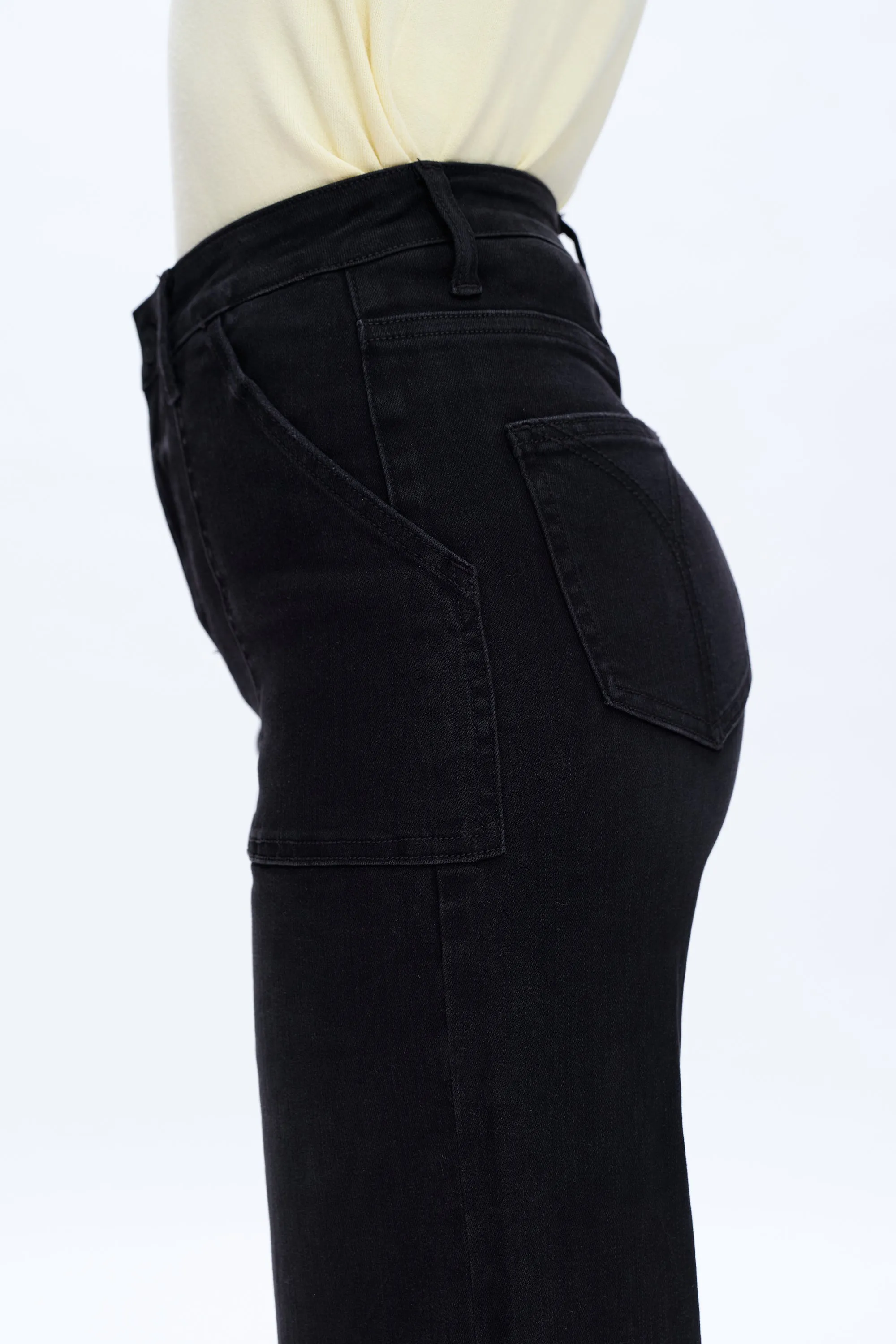 Utility Patch Pocket Wide Leg Denim Jeans