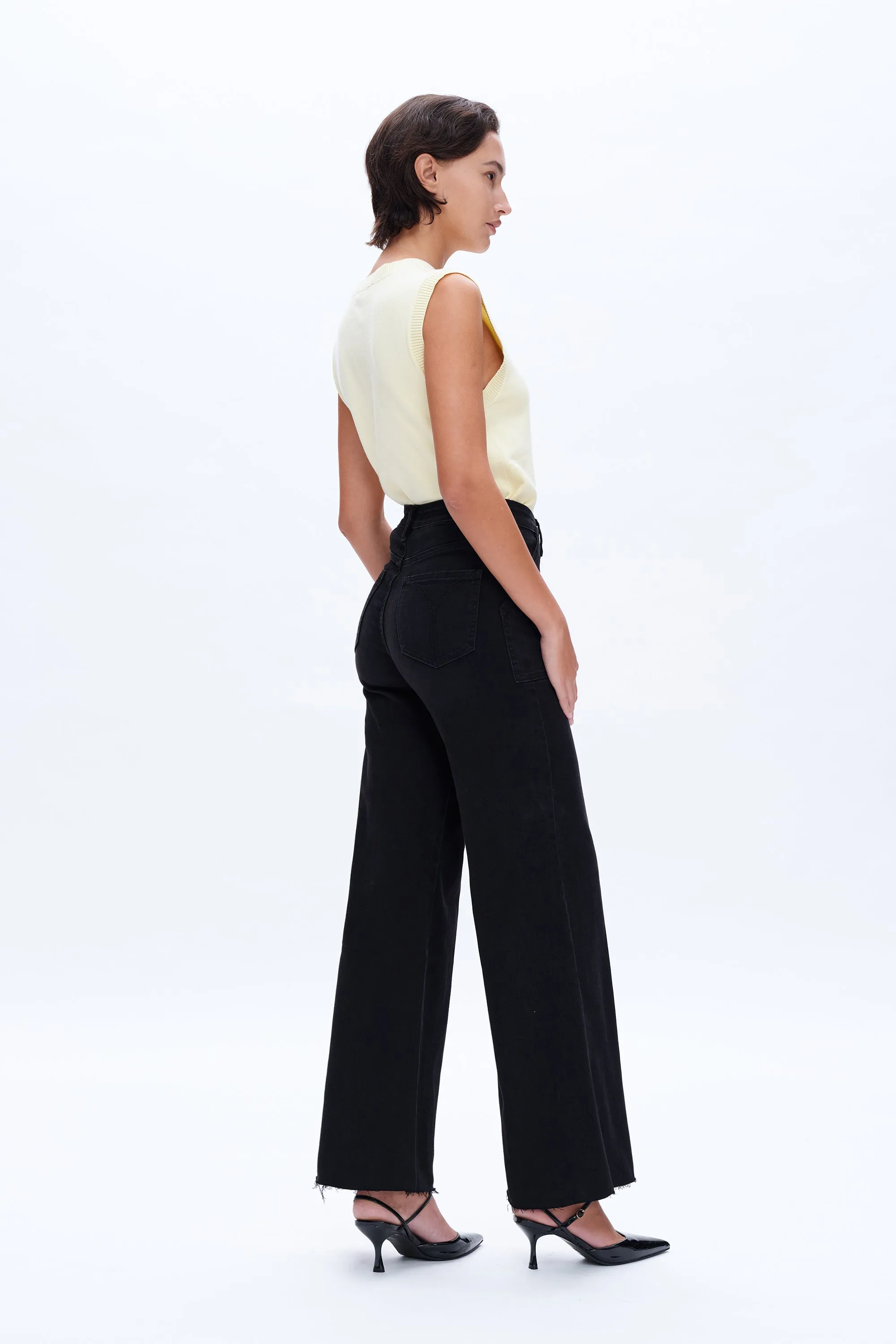 Utility Patch Pocket Wide Leg Denim Jeans