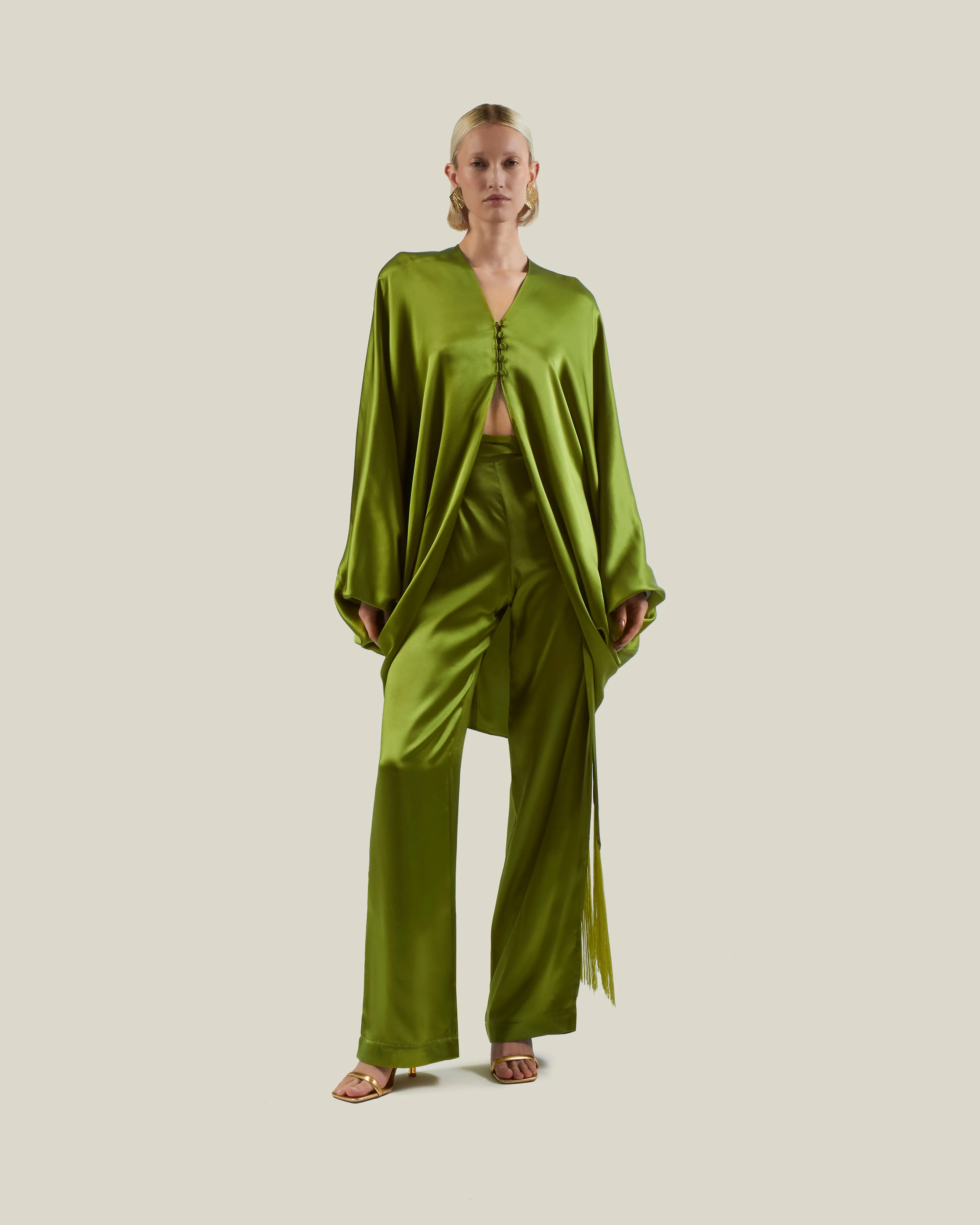 Verdi Satin Pants in Agave