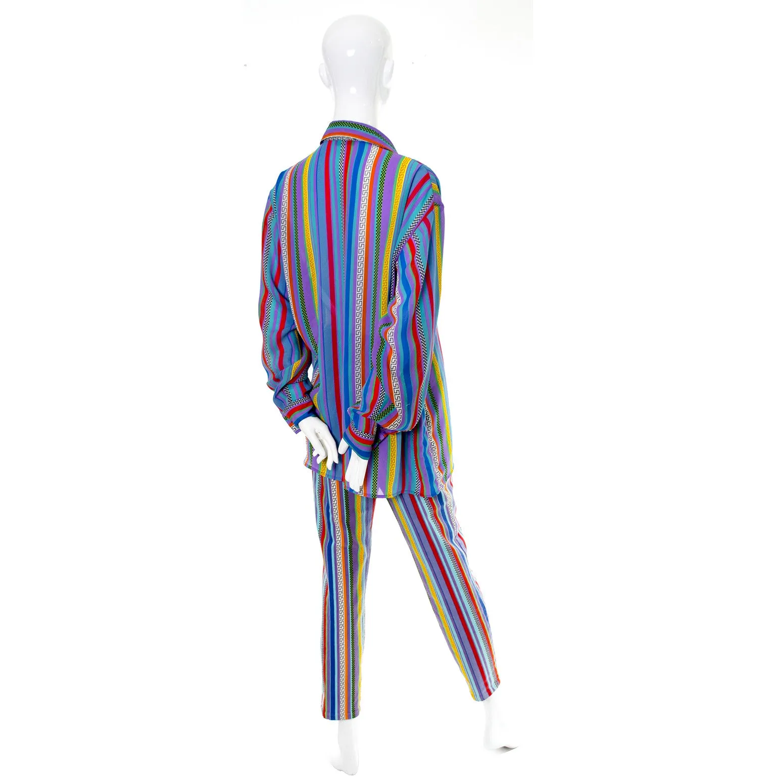 Versace Jeans Couture Striped Vintage Pants and Silk Blouse Outfit 1990s
