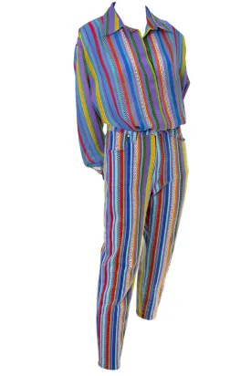 Versace Jeans Couture Striped Vintage Pants and Silk Blouse Outfit 1990s