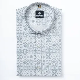 White Color Moroccan Printed Shirt For Men