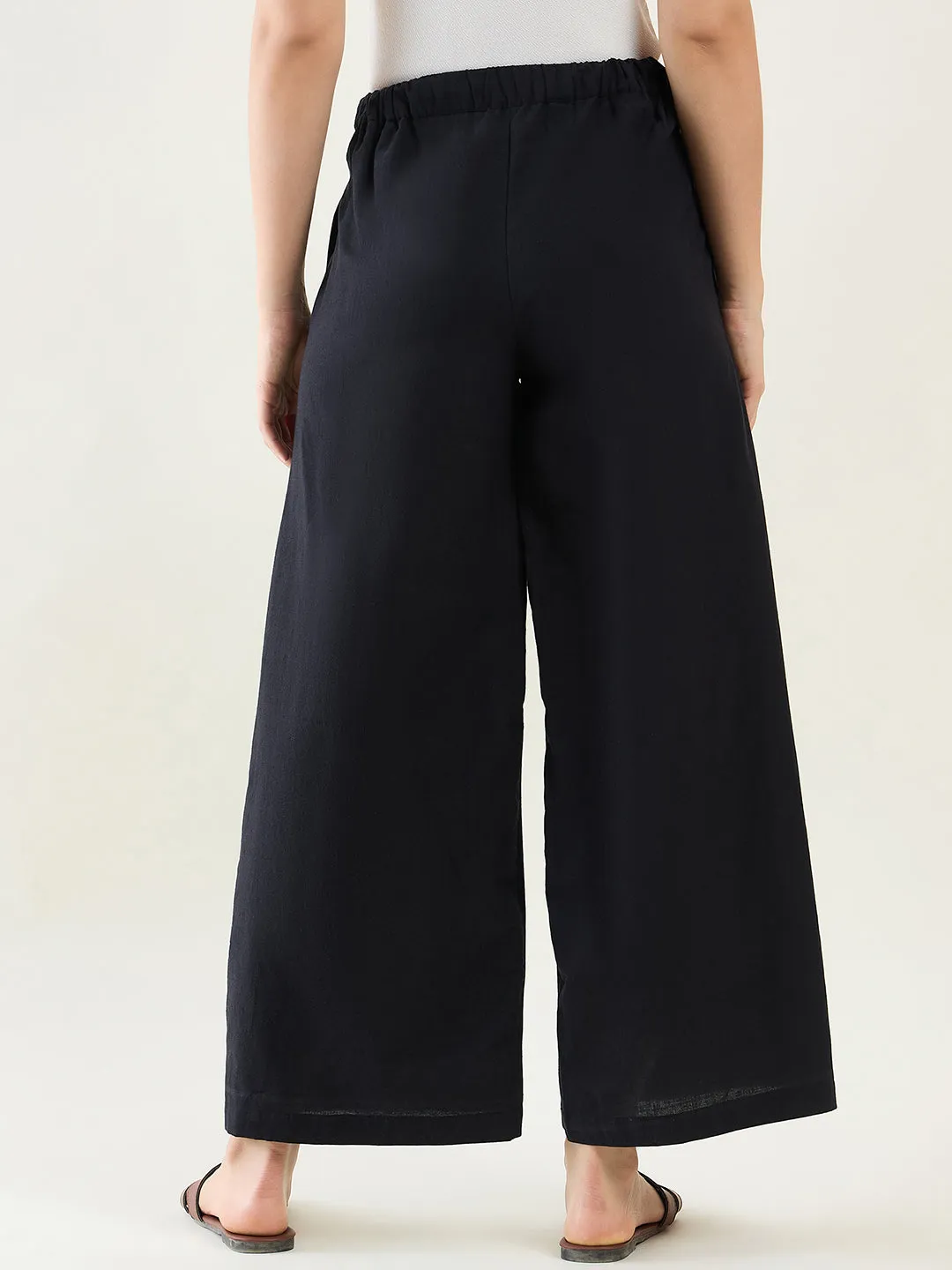 Wide Leg Cotton Pants | Black