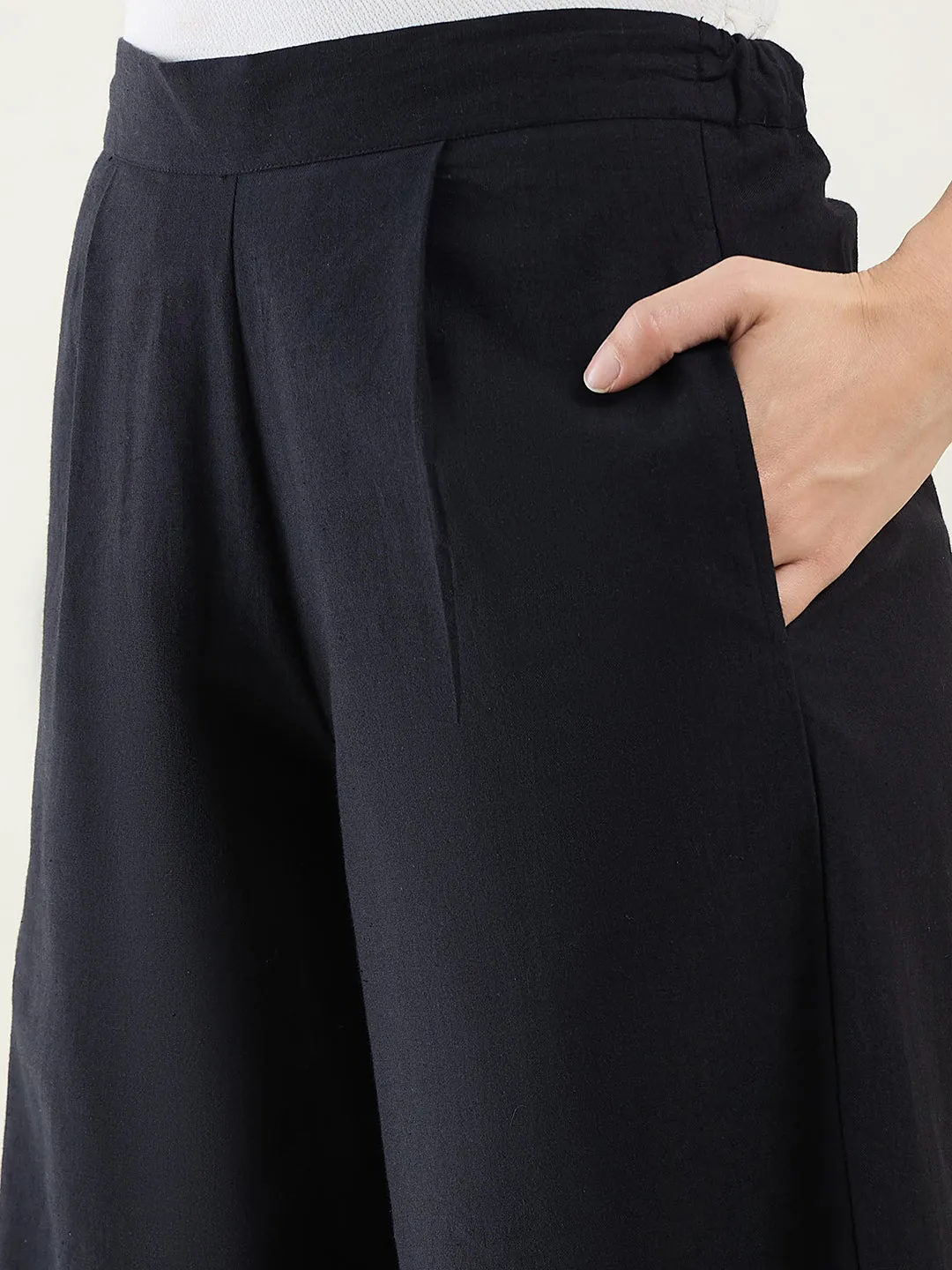Wide Leg Cotton Pants | Black