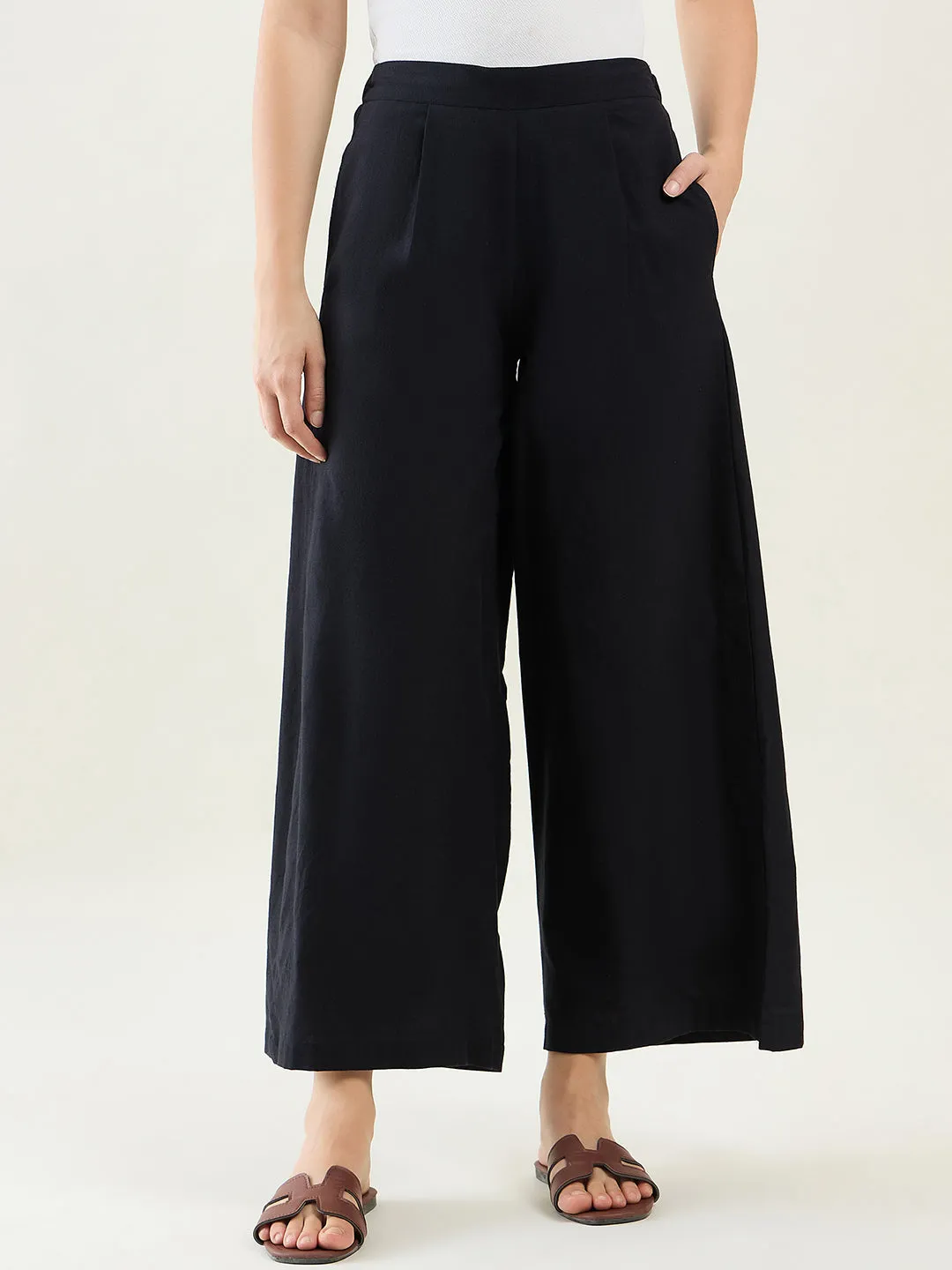 Wide Leg Cotton Pants | Black