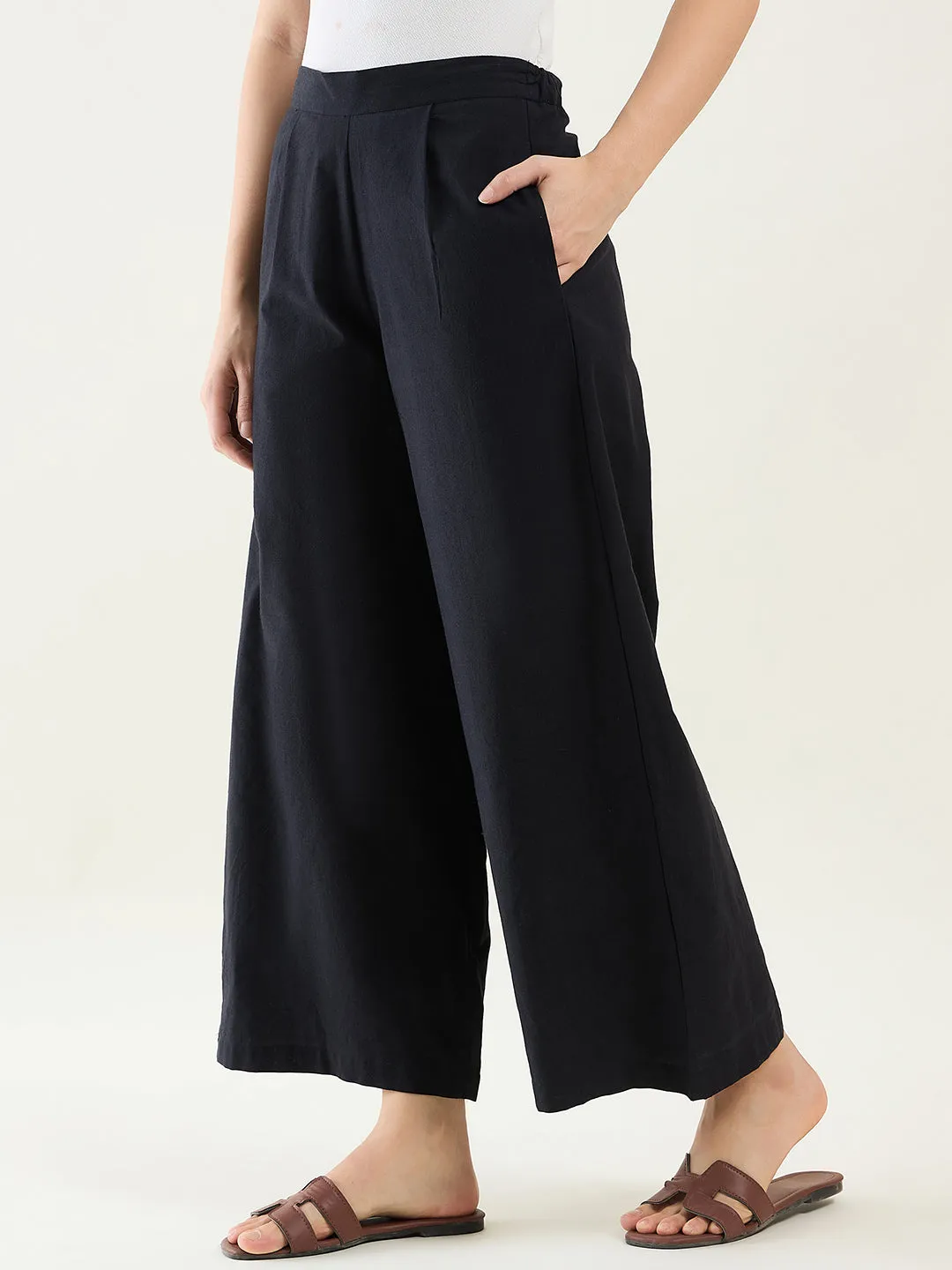 Wide Leg Cotton Pants | Black