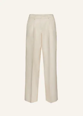 Wide leg tailored silk pants in beige
