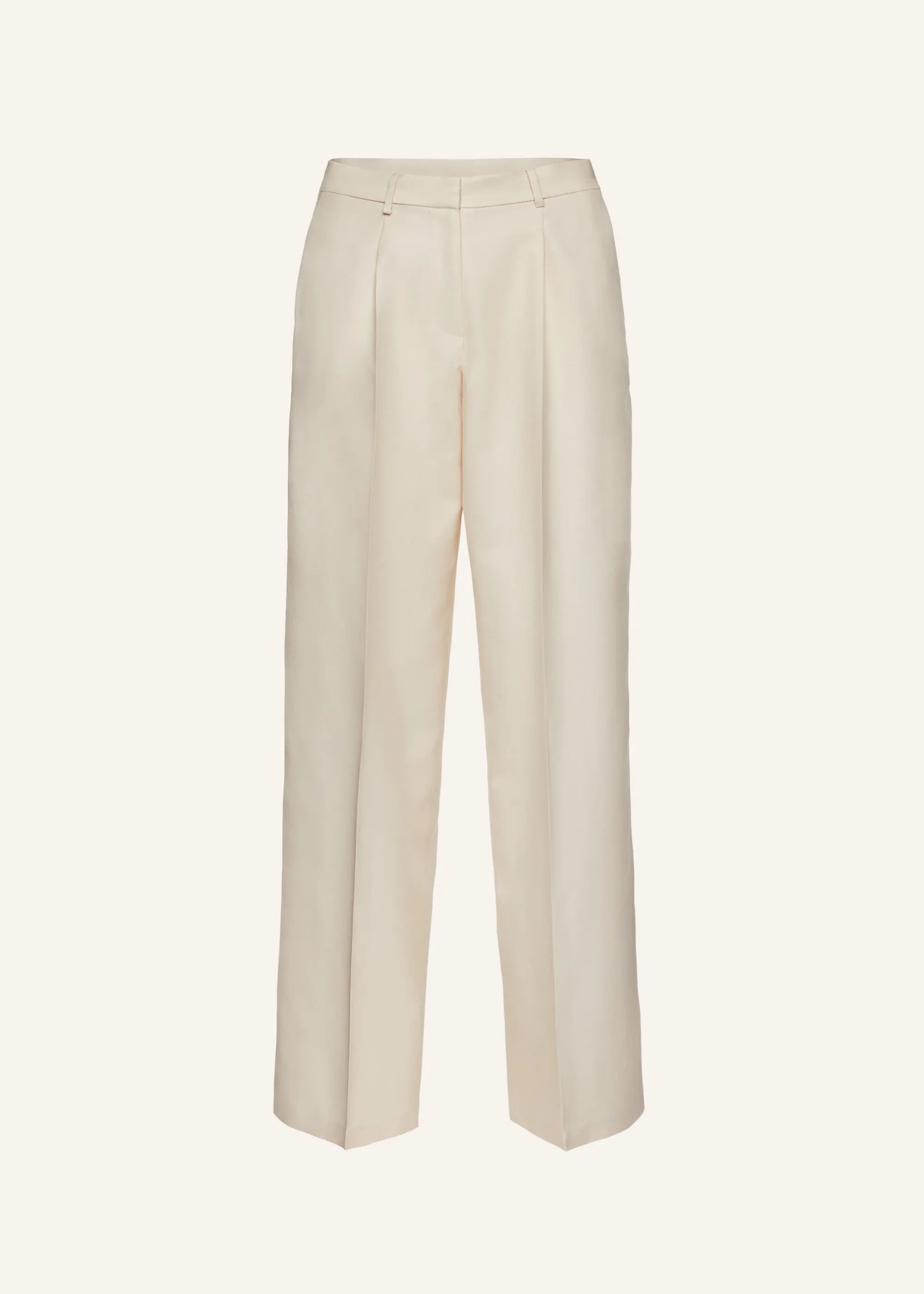 Wide leg tailored silk pants in beige