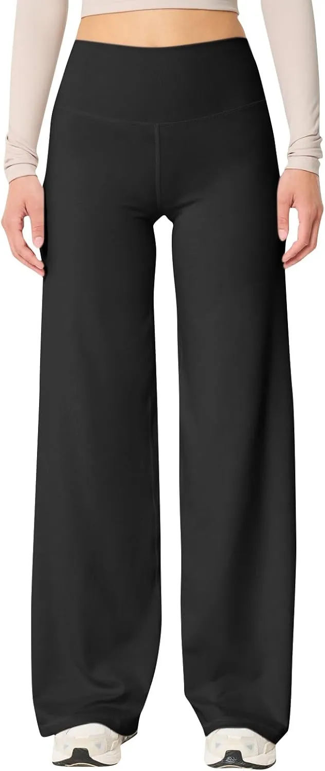 Wide Leg Yoga Pants for Women High Waisted Stretchy Tummy Control Leggings Baggy Athletic Lounge Pants with Pockets