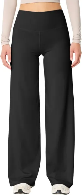 Wide Leg Yoga Pants for Women High Waisted Stretchy Tummy Control Leggings Baggy Athletic Lounge Pants with Pockets