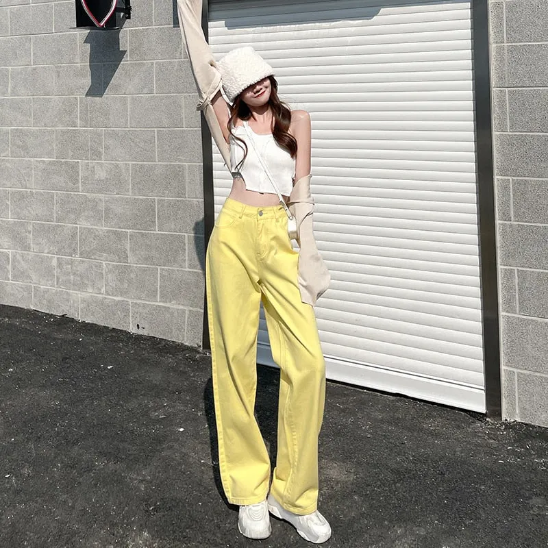 Wjczt Purple Jeans 2022 Spring Vintage Denim Trousers Fashion Elegant Solid  Pants Casual High Waist  Femme Straight Jeans For Women