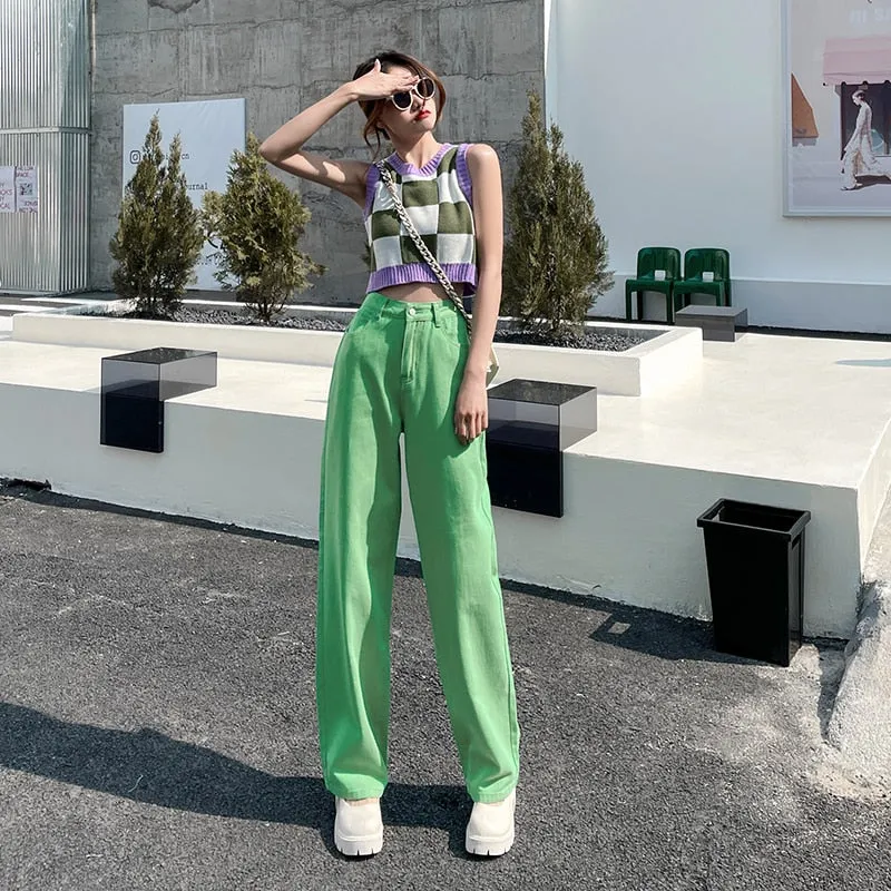 Wjczt Purple Jeans 2022 Spring Vintage Denim Trousers Fashion Elegant Solid  Pants Casual High Waist  Femme Straight Jeans For Women