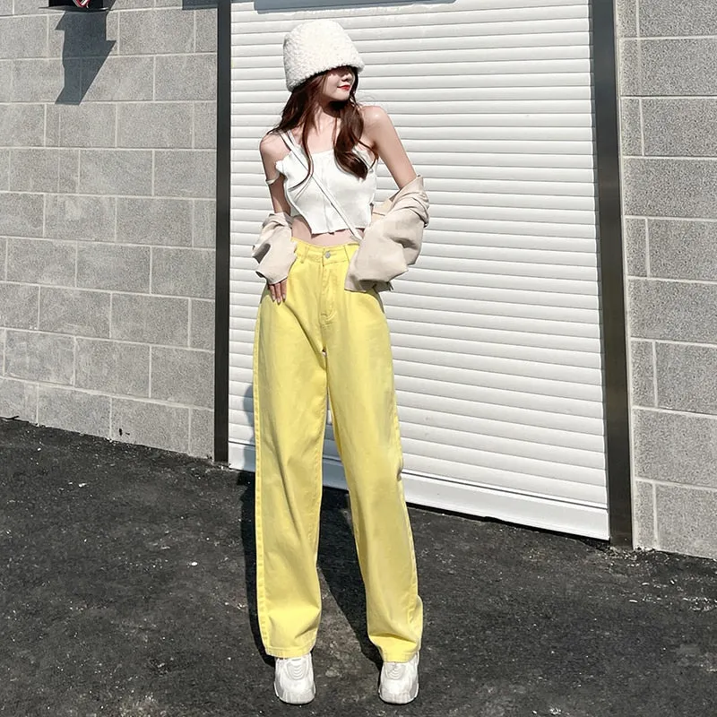 Wjczt Purple Jeans 2022 Spring Vintage Denim Trousers Fashion Elegant Solid  Pants Casual High Waist  Femme Straight Jeans For Women