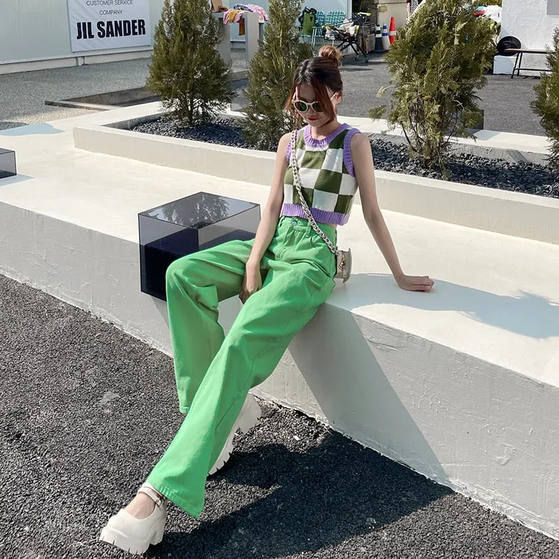 Wjczt Purple Jeans 2022 Spring Vintage Denim Trousers Fashion Elegant Solid  Pants Casual High Waist  Femme Straight Jeans For Women