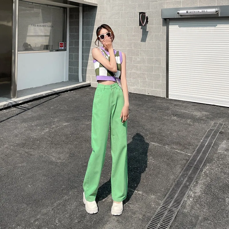 Wjczt Purple Jeans 2022 Spring Vintage Denim Trousers Fashion Elegant Solid  Pants Casual High Waist  Femme Straight Jeans For Women