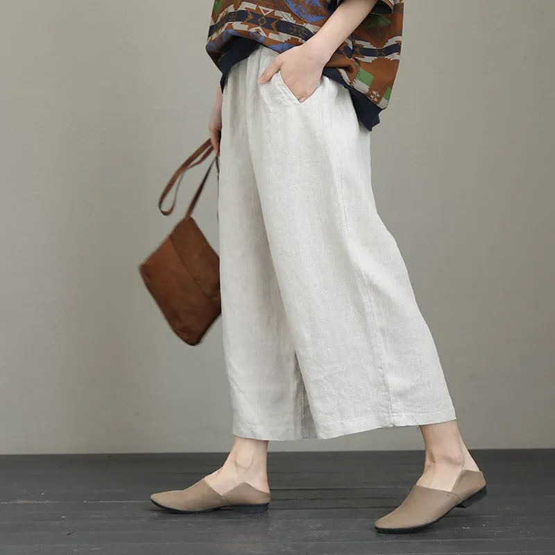 Women Loose Vintage Wide Leg Linen Pants