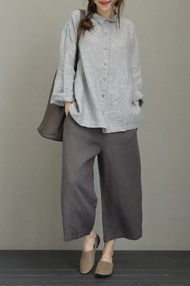 Women Loose Vintage Wide Leg Linen Pants