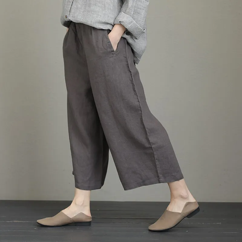 Women Loose Vintage Wide Leg Linen Pants