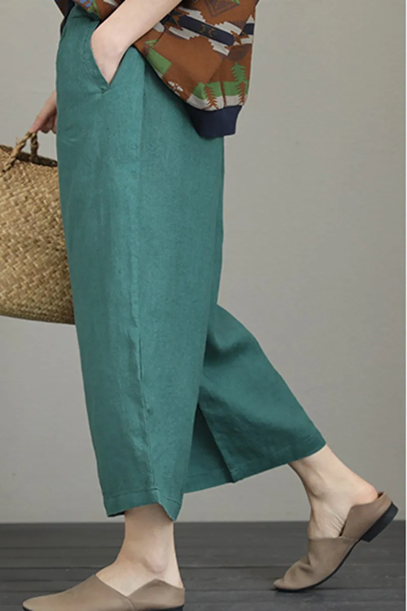 Women Loose Vintage Wide Leg Linen Pants