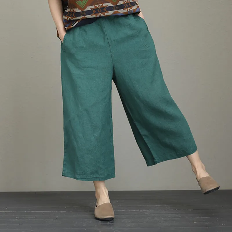 Women Loose Vintage Wide Leg Linen Pants