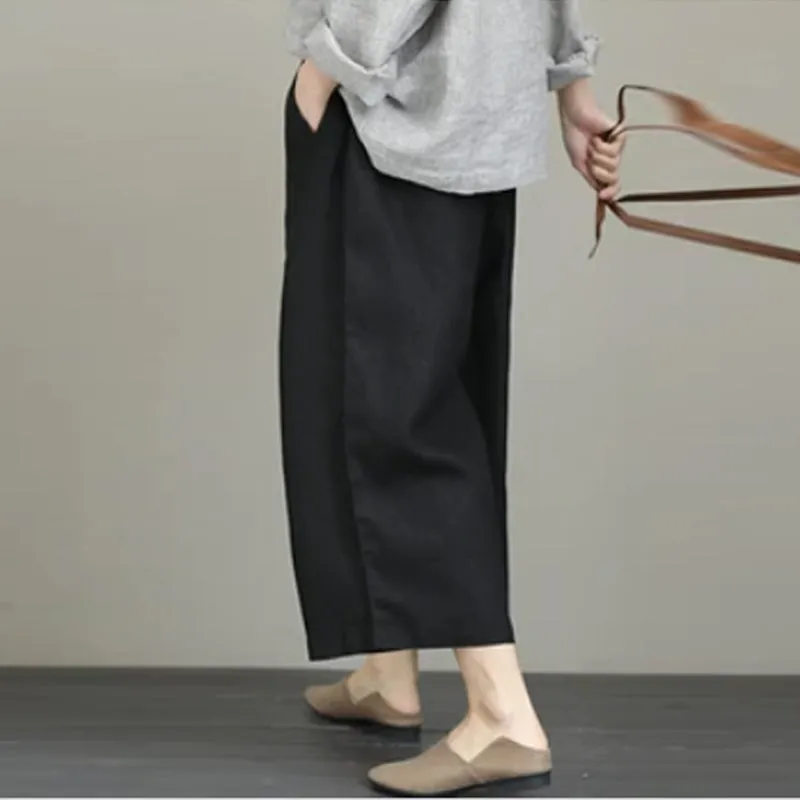 Women Loose Vintage Wide Leg Linen Pants