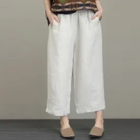 Women Loose Vintage Wide Leg Linen Pants