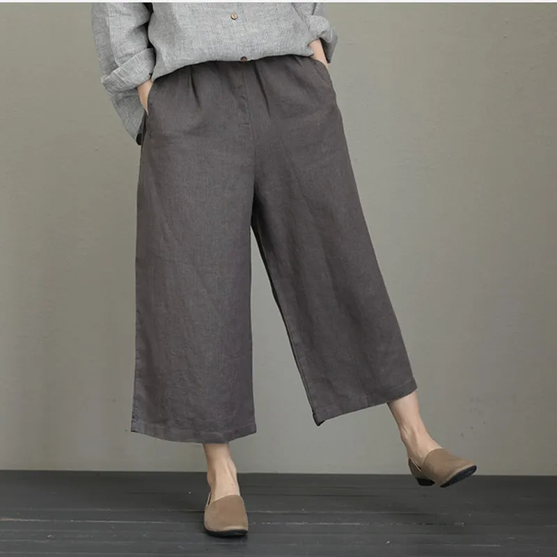 Women Loose Vintage Wide Leg Linen Pants