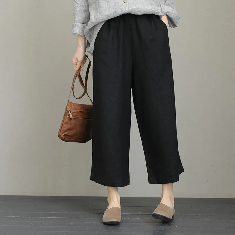 Women Loose Vintage Wide Leg Linen Pants