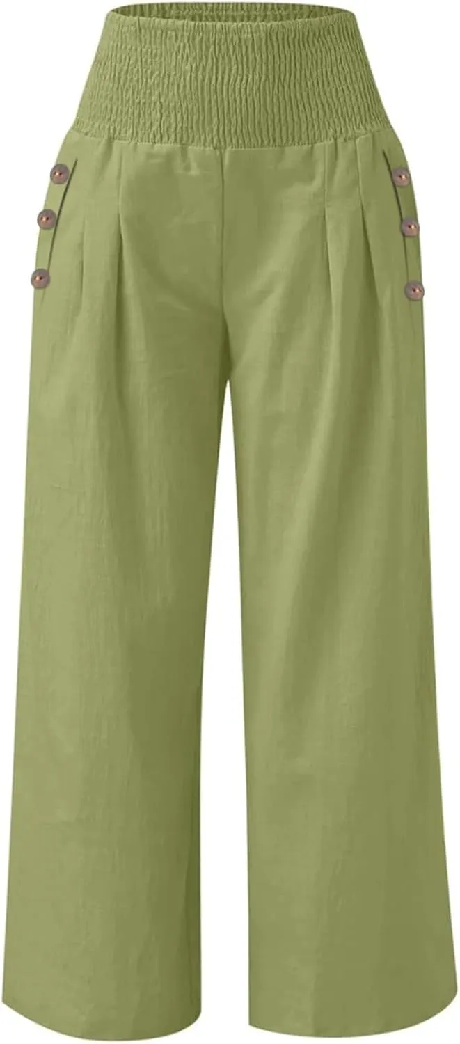 Women's Fashion Loose Casual Buttoned Wide Leg Dressy Loose Fit Pants
