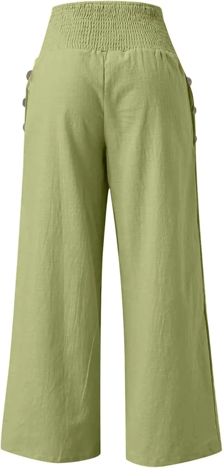 Women's Fashion Loose Casual Buttoned Wide Leg Dressy Loose Fit Pants