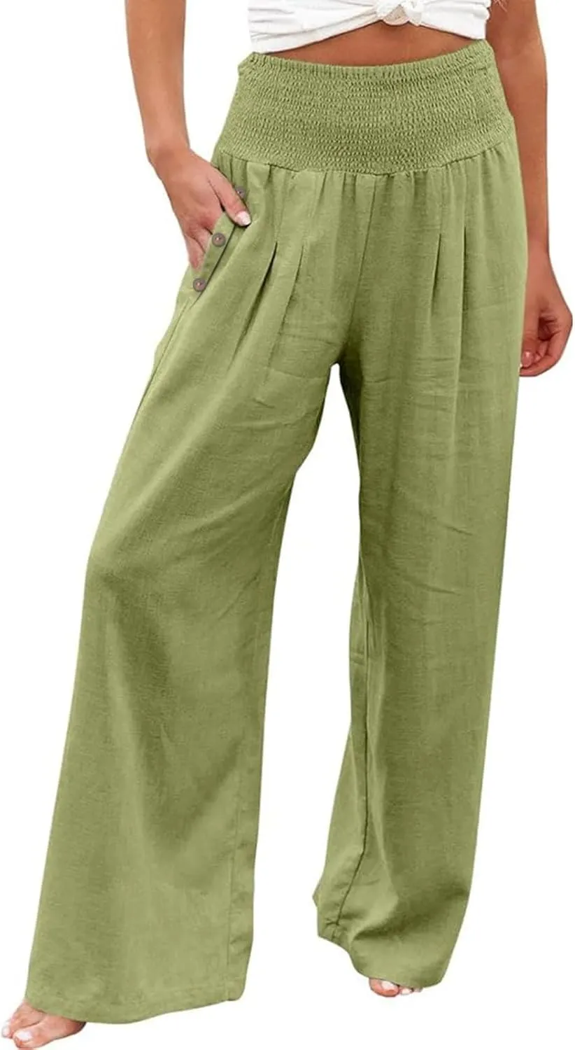 Women's Fashion Loose Casual Buttoned Wide Leg Dressy Loose Fit Pants