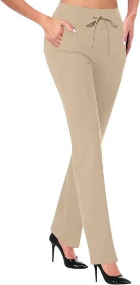Women's Pants for Work High Waist Yoga Dress Pants Business Casual Stretch Wide Leg Flared Trousers with Pockets